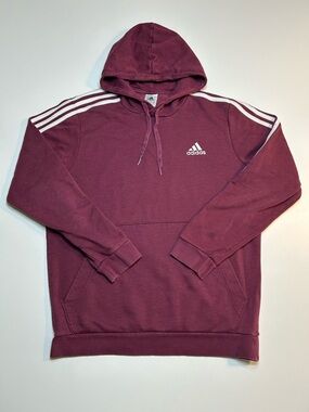 Adidas Essentials Fleece 3-Stripes Pullover Hoodie Maroon Victory Crimson